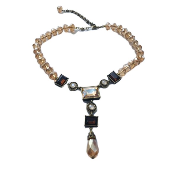 Heidi Daus Necklace Multi Color Emerald Cut Crystal Dangle Designer Signed Topaz